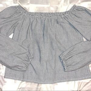 John Galt Off Shoulder Pinstripe Top